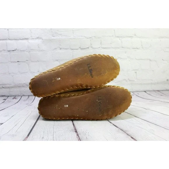 LL Bean Brown Suede Slip On Shearling Lined Ankle Slipper Boot Size 13 M - Picture 9 of 9